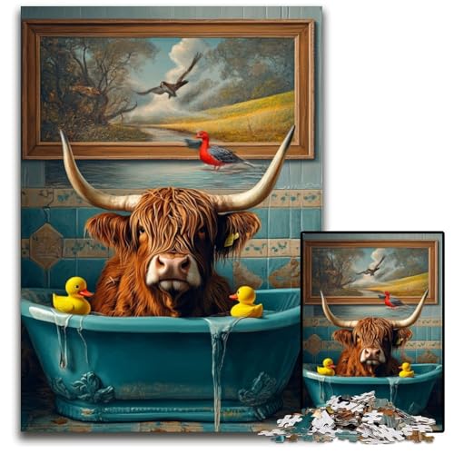 Puzzle für Erwachsene, 1000 Teile, Hochlandkuh im Badezimmer, Holzpuzzle, Lernspiele, Stressabbau, Heimdekorationsspielzeug für 14-Jährige, 50x75cm Puzzle für Erwachsene, 1000 Teile, Hochlandkuh im Badezimmer, Holzpuzzle, Lernspiele, Stressabbau, Heimdekorationsspielzeug für 14-Jährige, 50x75cm von JIANGENNF