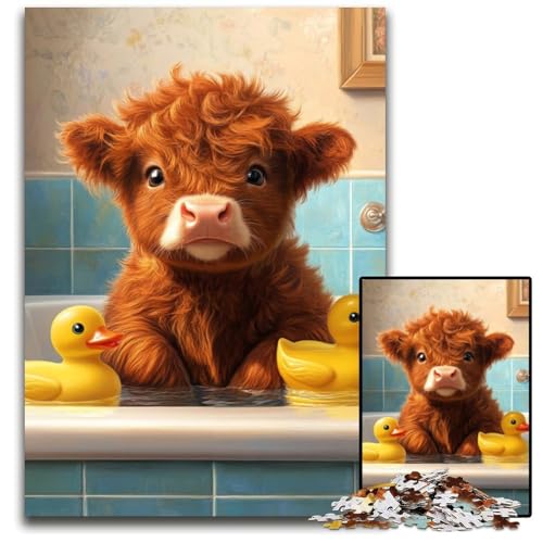 Puzzle für Erwachsene, 1000 Teile, Hochlandkuh im Badezimmer, Lernspielzeug, ganze Familie, ab 14 Jahren, 50x75cm Puzzle für Erwachsene, 1000 Teile, Hochlandkuh im Badezimmer, Lernspielzeug, ganze Familie, ab 14 Jahren, 50x75cm von JIANGENNF