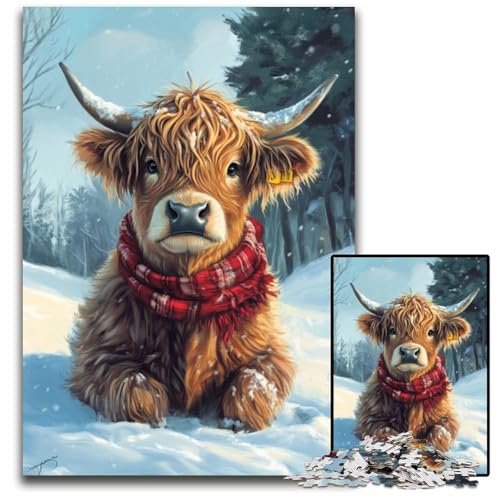 Puzzle für Erwachsene, 1000 Teile, Hochlandkuh im Winter, Kartonpuzzle, Spiel für Erwachsene, Geschenk, Familieninteraktives Spiel, Gehirn-Herausforderung, Geschenk, 26x38cm von JIANGENNF