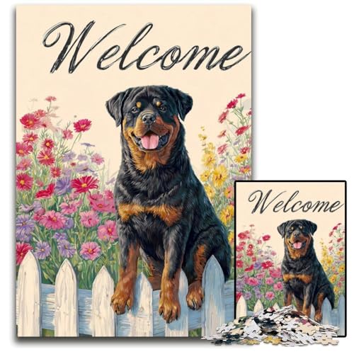 Puzzle für Erwachsene, 1000 Teile, Hund im Garten, schwieriges und anspruchsvolles Holzpuzzle, tolle Geschenke und Spielzeuge für Kinder ab 14 Jahren, 50x75cm von JIANGENNF