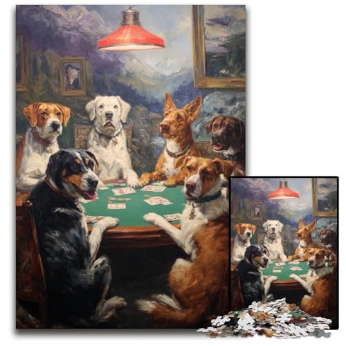 Puzzle für Erwachsene, 1000 Teile, Hund spielt Poker, Holzpuzzle, Weihnachten, Halloween, Ostern, Neujahr, 50x75cm von JIANGENNF