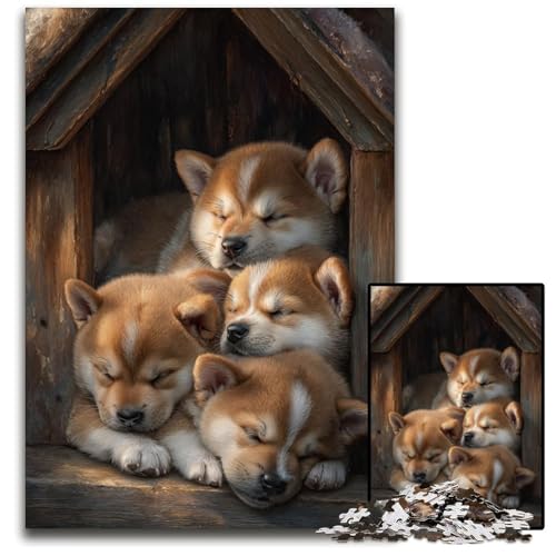 Puzzle für Erwachsene, 1000 Teile, Hundewelpen, Kartonpuzzle, schwierig und herausfordernd, tolle Geschenke und Spielzeuge für 14-Jährige, 26x38cm von JIANGENNF