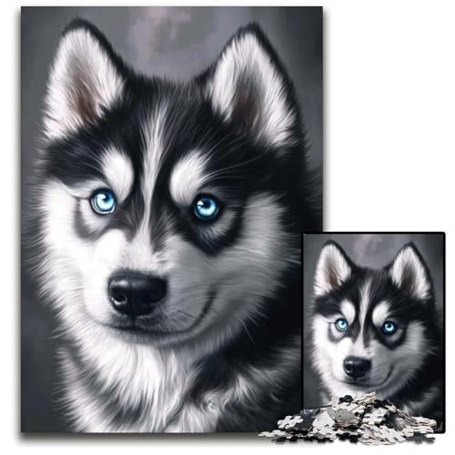 Puzzle für Erwachsene, 1000 Teile, Husky-Baby, Karton-Puzzle, Lernspielzeug, ganze Familie, ab 14 Jahren, 26x38cm von JIANGENNF