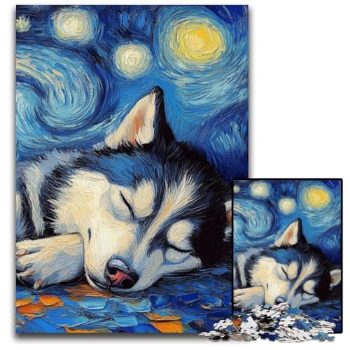 Puzzle für Erwachsene, 1000 Teile, Husky-Nachthimmel, anspruchsvolle Puzzles, anspruchsvolles DIY-Denkspiel für Teenager, 26x38cm/10,23x14,96 Zoll von JIANGENNF