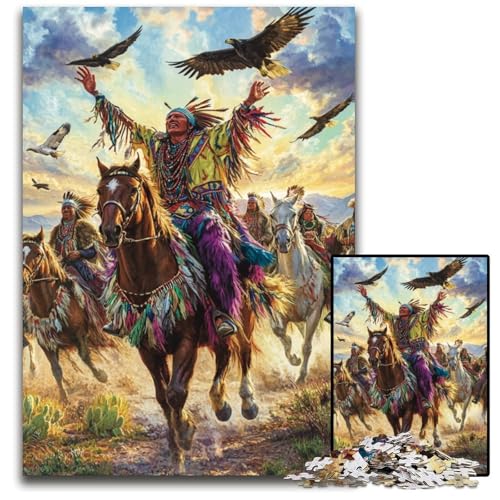 Puzzle für Erwachsene, 1000 Teile, Indianermänner, Holzpuzzle, Spiel für Erwachsene, Geschenk, Familieninteraktives Spiel, Gehirn-Herausforderung, Geschenk, 50x75cm von JIANGENNF