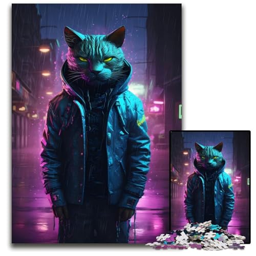 Puzzle für Erwachsene, 1000 Teile, Katze, Cyberpunk, Neonkunst, Holzpuzzle, Spiel für Erwachsene, Geschenk, Familien-Interaktives Spiel, Gehirn-Herausforderung, Geschenk, 50x75cm/19,68x29,52 Zoll Puzzle für Erwachsene, 1000 Teile, Katze, Cyberpunk, Neonkunst, Holzpuzzle, Spiel für Erwachsene, Geschenk, Familien-Interaktives Spiel, Gehirn-Herausforderung, Geschenk, 50x75cm/19,68x29,52 Zoll von JIANGENNF