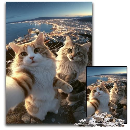 Puzzle für Erwachsene, 1000 Teile, Katze Macht Selfie, Holzpuzzle, ideal für Familienspaß, Entspannung, 50x75cm Puzzle für Erwachsene, 1000 Teile, Katze Macht Selfie, Holzpuzzle, ideal für Familienspaß, Entspannung, 50x75cm von JIANGENNF