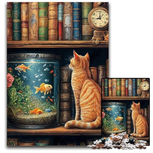 Puzzle für Erwachsene, 1000 Teile, Katze auf dem Bücherregal, Karton-Puzzle, Lernspiele, DIY-Spielzeug, Geburtstagsgeschenk, Geschenke für 14-Jährige, 26x38cm Puzzle für Erwachsene, 1000 Teile, Katze auf dem Bücherregal, Karton-Puzzle, Lernspiele, DIY-Spielzeug, Geburtstagsgeschenk, Geschenke für 14-Jährige, 26x38cm von JIANGENNF