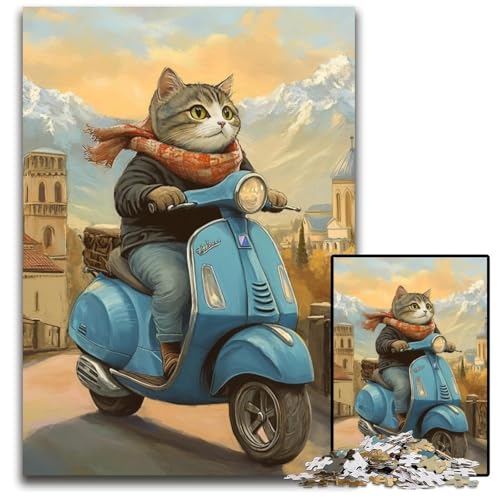 Puzzle für Erwachsene, 1000 Teile, Katze auf einem Motorrad, Kartonpuzzle, Spiel für Erwachsene, Geschenk, interaktives Familienspiel, Gehirn-Herausforderung, Geschenk, 26x38cm Puzzle für Erwachsene, 1000 Teile, Katze auf einem Motorrad, Kartonpuzzle, Spiel für Erwachsene, Geschenk, interaktives Familienspiel, Gehirn-Herausforderung, Geschenk, 26x38cm von JIANGENNF
