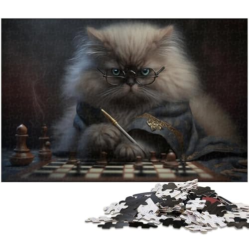 Puzzle für Erwachsene, 1000 Teile, Katze spielt Schach, Puzzle für Erwachsene, ideal für Familienspaß, Entspannung, 50 x 75 cm / 19,68 x 29,52 Zoll von JIANGENNF