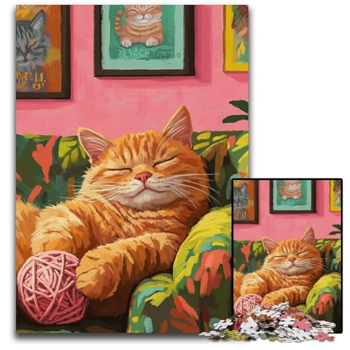 Puzzle für Erwachsene, 1000 Teile, Katze spielt mit Wollknäuel, Kartonpuzzle, ideal für Familienspaß, Entspannung, 26x38cm von JIANGENNF