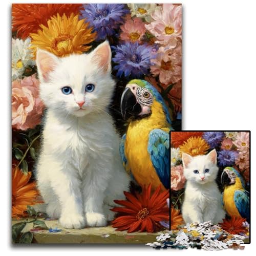 Puzzle für Erwachsene, 1000 Teile, Katze und Papagei, Kartonpuzzle, Lernspiele, stärkt die Liebe zwischen Paaren, für Kinder ab 14 Jahren, 26x38cm von JIANGENNF