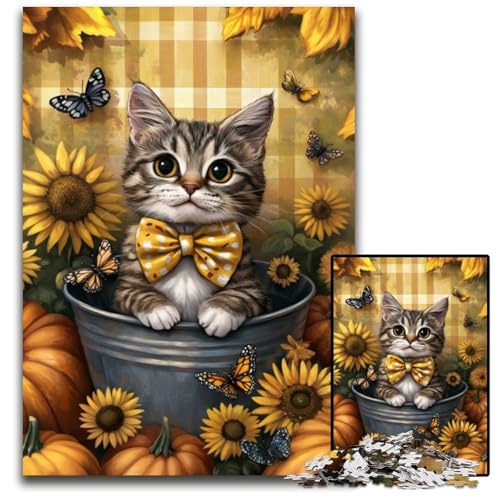 Puzzle für Erwachsene, 1000 Teile, Katze unter Sonnenblumen, Puzzle, Spielzeug, Geschenk, pädagogisches intellektuelles Dekomprimierungsspaß, Familienspiel, 50x75cm von JIANGENNF