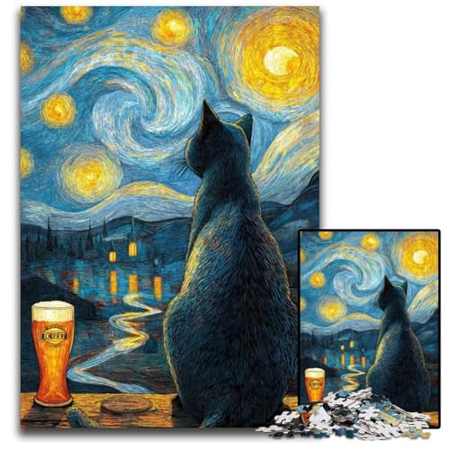 Puzzle für Erwachsene, 1000 Teile, Katze unter dem Nachthimmel, Kartonpuzzle, lustige Spiele, ganze Familie, für Kinder ab 14 Jahren, 26x38cm Puzzle für Erwachsene, 1000 Teile, Katze unter dem Nachthimmel, Kartonpuzzle, lustige Spiele, ganze Familie, für Kinder ab 14 Jahren, 26x38cm von JIANGENNF