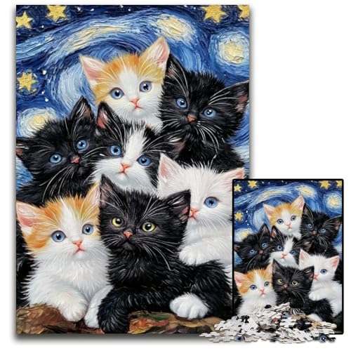 Puzzle für Erwachsene, 1000 Teile, Katzen-Holzpuzzle, Heimdekoration, Familienspaß, ab 14 Jahren, 50x75cm von JIANGENNF