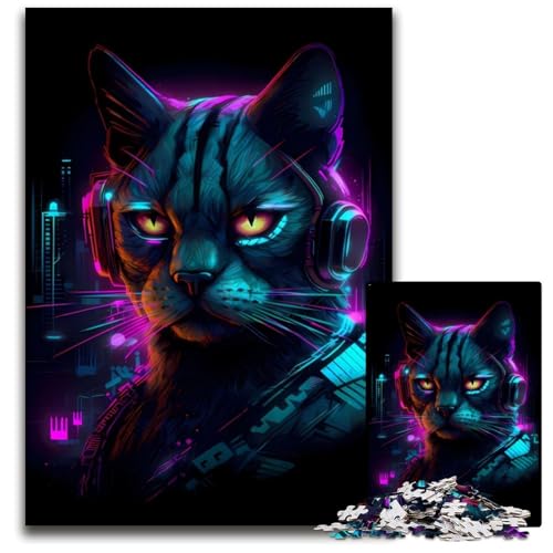 Puzzle für Erwachsene, 1000 Teile, Katzen-Neonkunst, Holzpuzzle für Erwachsene, Weihnachten, Halloween, Ostern, Neujahr, 50x75cm/19,68x29,52 Zoll Puzzle für Erwachsene, 1000 Teile, Katzen-Neonkunst, Holzpuzzle für Erwachsene, Weihnachten, Halloween, Ostern, Neujahr, 50x75cm/19,68x29,52 Zoll von JIANGENNF