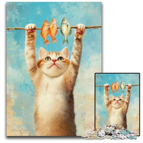 Puzzle für Erwachsene, 1000 Teile, Katzenangeln, Kartonpuzzle, schwierig und herausfordernd, tolle Geschenke und Spielzeuge für 14-Jährige, 26x38cm von JIANGENNF