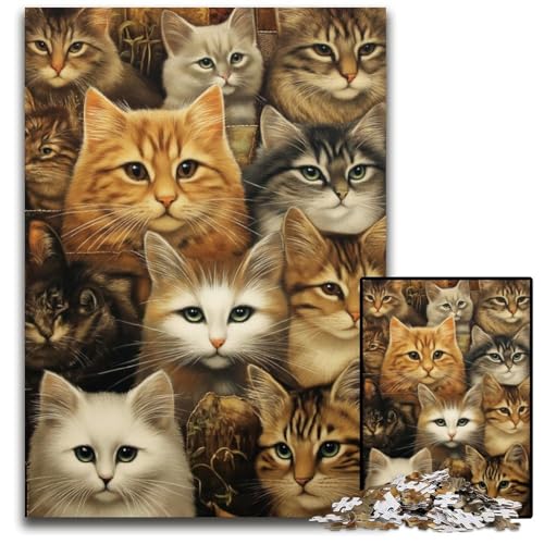 Puzzle für Erwachsene, 1000 Teile, Katzenfamilie, Kartonpuzzle, schwierig und herausfordernd, tolle Geschenke und Spielzeuge für 14-Jährige, 26x38cm von JIANGENNF