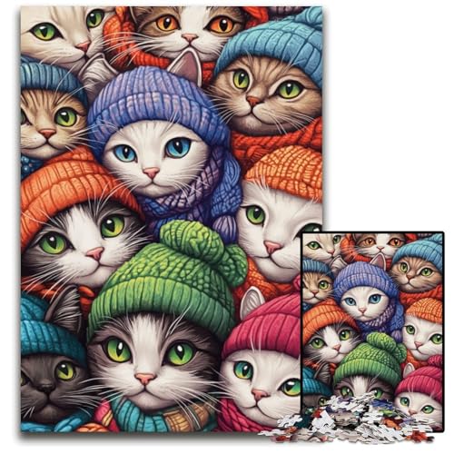 Puzzle für Erwachsene, 1000 Teile, Katzenkunst, Holzpuzzle, Lernspielzeug, ganze Familie, ab 14 Jahren, 50x75cm von JIANGENNF