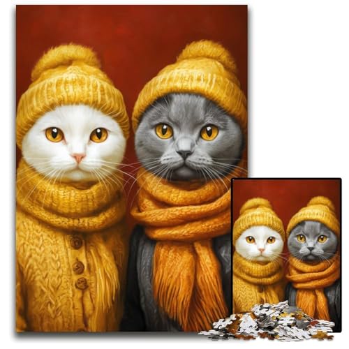 Puzzle für Erwachsene, 1000 Teile, Katzenpaar, Kartonpuzzle, lustige Spiele, ganze Familie, für Kinder ab 14 Jahren, 26x38cm von JIANGENNF