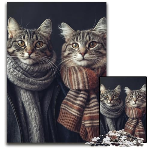 Puzzle für Erwachsene, 1000 Teile, Katzenpaar, Kartonpuzzle, schwierig und herausfordernd, tolle Geschenke und Spielzeuge für 14-Jährige, 26x38cm von JIANGENNF