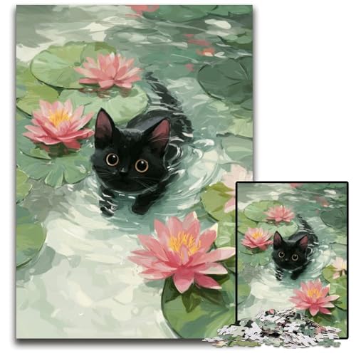 Puzzle für Erwachsene, 1000 Teile, Künstlerische abstrakte Schwarze Katze, Holzpuzzle, Spiel für Erwachsene, Geschenk, Familieninteraktives Spiel, Gehirn-Herausforderung, Geschenk, 50x75cm von JIANGENNF