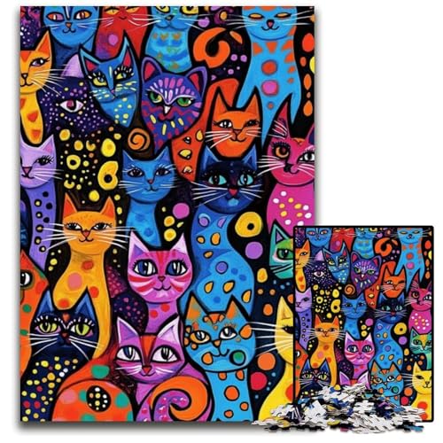 Puzzle für Erwachsene, 1000 Teile, Kunst-Katze, Holzpuzzle, pädagogisches Denkspiel, künstlerische Heim- und Bürodekoration, ab 14 Jahren, 50x75cm von JIANGENNF
