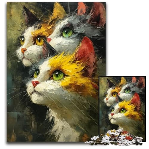 Puzzle für Erwachsene, 1000 Teile, Kunst-Katzen-Puzzle aus Karton, Lernspielzeug, ganze Familie, ab 14 Jahren, 26x38cm Puzzle für Erwachsene, 1000 Teile, Kunst-Katzen-Puzzle aus Karton, Lernspielzeug, ganze Familie, ab 14 Jahren, 26x38cm von JIANGENNF
