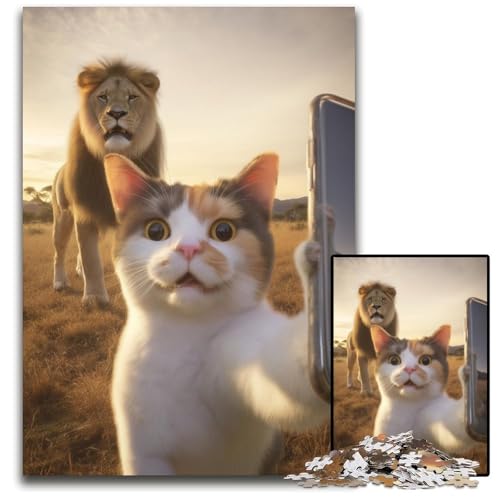 Puzzle für Erwachsene, 1000 Teile, Kunstkatze, Holzpuzzle, lustige Spiele, ganze Familie, für Kinder ab 14 Jahren, 50x75cm von JIANGENNF