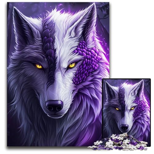 Puzzle für Erwachsene, 1000 Teile, Lavendelwolf, Holzpuzzle, Lernspielzeug, ganze Familie, ab 14 Jahren, 50x75cm von JIANGENNF
