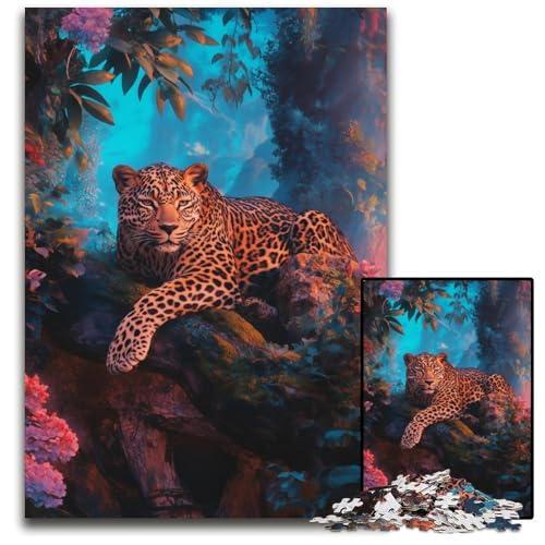 Puzzle für Erwachsene, 1000 Teile, Leoparden-Puzzle aus Holz, Spiele, Spielzeug, Geschenk, einzigartige Geburtstags- und Geschenkideen für Kinder ab 14 Jahren, 50x75cm von JIANGENNF