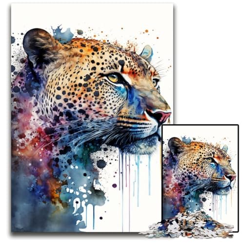 Puzzle für Erwachsene, 1000 Teile, Leopardenporträt, Holzpuzzle, Denkspiel für Teenager, 50x75cm/19,68x29,52 Zoll von JIANGENNF