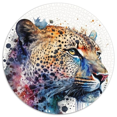 Puzzle für Erwachsene, 1000 Teile, Leopardenporträt, runde Puzzles für 1000 Teile für Feiertage, Geburtstage und Familienspieleabende (Größe 67,5 x 67,5 cm) von JIANGENNF