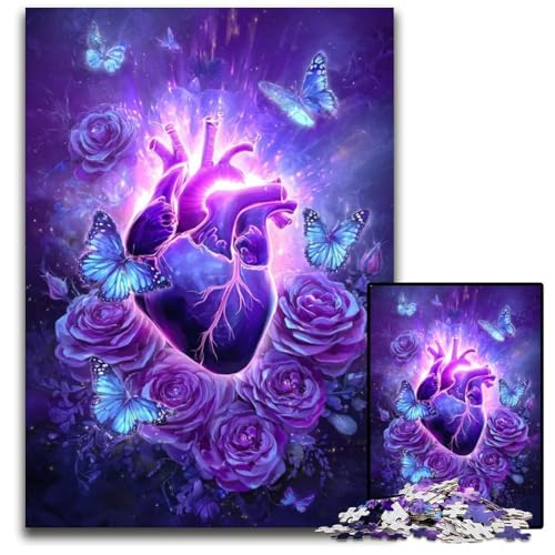 Puzzle für Erwachsene, 1000 Teile, Lila Herz, Kartonpuzzle, Spiel für Erwachsene, Geschenk, Familien-Interaktives Spiel, Gehirn-Herausforderung, Geschenk, 26x38cm von JIANGENNF