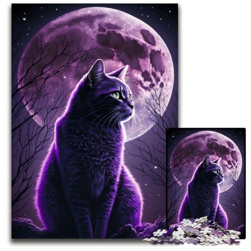 Puzzle für Erwachsene, 1000 Teile, Lila Katze und Mond, Holzpuzzle, Spiel für Erwachsene, Geschenk, Familien-Interaktives Spiel, Gehirn-Herausforderung, Geschenk, 50x75cm/19,68x29,52 Zoll Puzzle für Erwachsene, 1000 Teile, Lila Katze und Mond, Holzpuzzle, Spiel für Erwachsene, Geschenk, Familien-Interaktives Spiel, Gehirn-Herausforderung, Geschenk, 50x75cm/19,68x29,52 Zoll von JIANGENNF