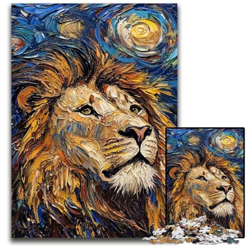 Puzzle für Erwachsene, 1000 Teile, Löwe-Nachthimmel, anspruchsvolle Puzzles, anspruchsvolles DIY-Denkspiel für Teenager, 26x38cm/10,23x14,96 Zoll von JIANGENNF