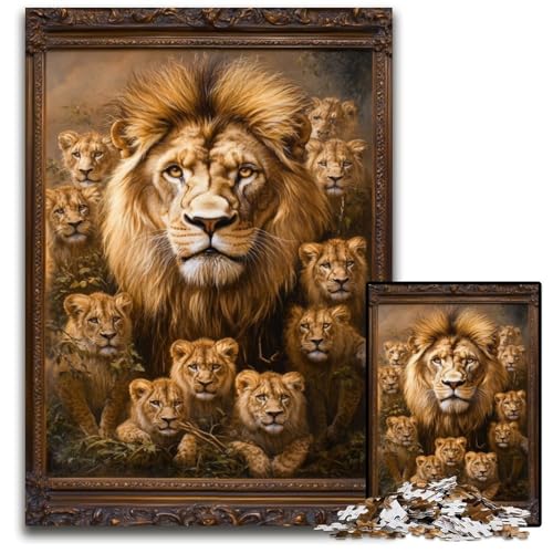 Puzzle für Erwachsene, 1000 Teile, Löwenfamilie, Holzpuzzle, Spielzeug, Geschenk, pädagogisches, intellektuelles, entspannendes Familienspiel, 50x75cm von JIANGENNF