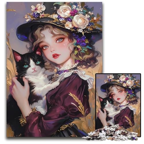 Puzzle für Erwachsene, 1000 Teile, Mädchen und Katze, Holzpuzzle, Lernspielzeug, ganze Familie, ab 14 Jahren, 50x75cm Puzzle für Erwachsene, 1000 Teile, Mädchen und Katze, Holzpuzzle, Lernspielzeug, ganze Familie, ab 14 Jahren, 50x75cm von JIANGENNF