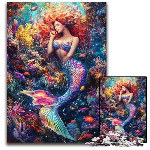 Puzzle für Erwachsene, 1000 Teile, Meerjungfrau, Holzpuzzle, Spiel für Erwachsene, Geschenk, interaktives Familienspiel, Gehirn-Herausforderung, Geschenk, 50x75cm von JIANGENNF