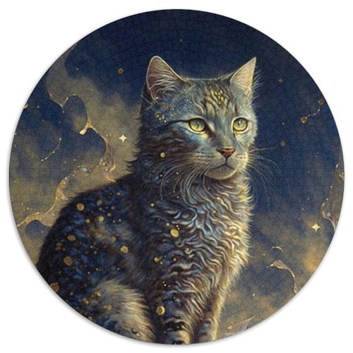 Puzzle für Erwachsene, 1000 Teile, Mondkatze, 1000-teiliges rundes Puzzle für Erwachsene, pädagogisches Denkspiel, künstlerische Heim- und Bürodekoration, ab 14 Jahren (Größe 67,5 x 67,5 cm) von JIANGENNF