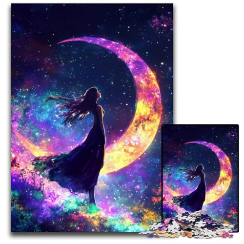 Puzzle für Erwachsene, 1000 Teile, Mondmädchen, Holzpuzzle, Spiel für Erwachsene, Geschenk, Familien-Interaktives Spiel, Gehirn-Herausforderung, Geschenk, 50x75cm von JIANGENNF