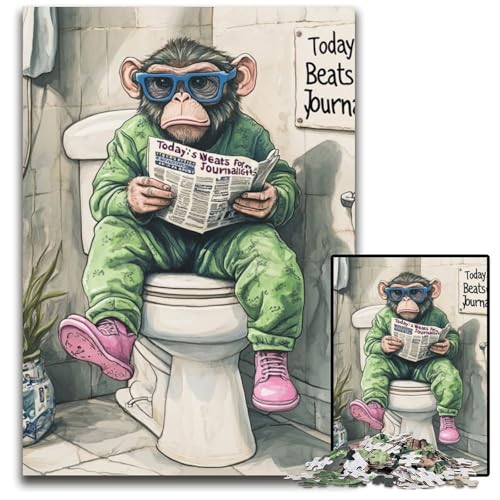 Puzzle für Erwachsene, 1000 Teile, Monkey Go Toilet, Holzpuzzle, Denkspiel, interaktives Familienspiel, geeignet für Kinder ab 14 Jahren, 50x75cm/19,68x29,52 Zoll Puzzle für Erwachsene, 1000 Teile, Monkey Go Toilet, Holzpuzzle, Denkspiel, interaktives Familienspiel, geeignet für Kinder ab 14 Jahren, 50x75cm/19,68x29,52 Zoll von JIANGENNF