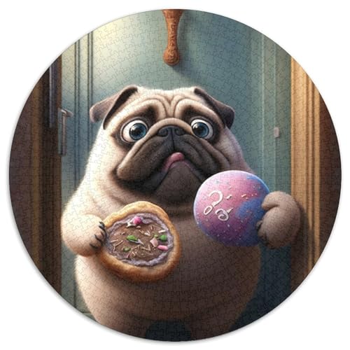 Puzzle für Erwachsene, 1000 Teile, Mops-Donuts, Puzzle für Erwachsene, Lernspielzeug für Teenager, Heimbüro-Dekor (Größe 67,5 x 67,5 cm) von JIANGENNF