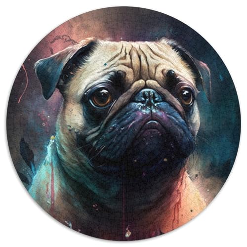 Puzzle für Erwachsene, 1000 Teile, Mops-Malerei, Puzzle für Erwachsene, Lernspielzeug für Teenager, Heimbüro-Dekor (Größe 67,5 x 67,5 cm) von JIANGENNF