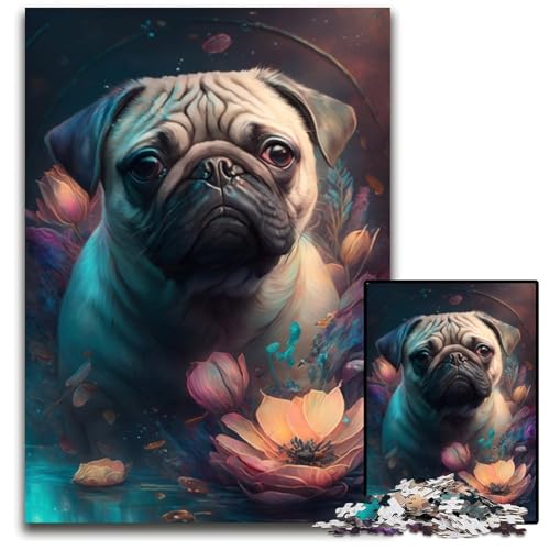 Puzzle für Erwachsene, 1000 Teile, Mops-Malpuzzle für Erwachsene, perfektes DIY-Kunstdekor oder Geburtstagsgeschenk, 26x38cm/10,23x14,96 Zoll Puzzle für Erwachsene, 1000 Teile, Mops-Malpuzzle für Erwachsene, perfektes DIY-Kunstdekor oder Geburtstagsgeschenk, 26x38cm/10,23x14,96 Zoll von JIANGENNF