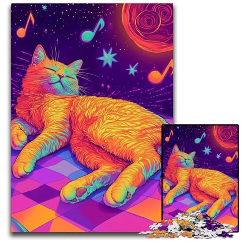 Puzzle für Erwachsene, 1000 Teile, Musikkatze, Holzpuzzle für Erwachsene, Lernspiel, Herausforderungsspielzeug für Erwachsene Teenager, 50x75cm von JIANGENNF