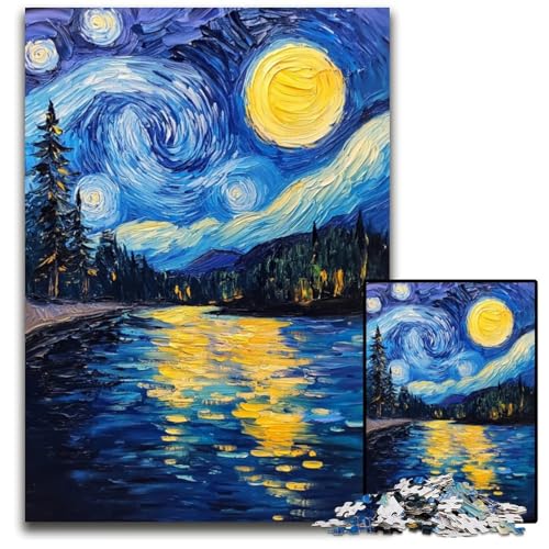 Puzzle für Erwachsene, 1000 Teile, Nachthimmel, Van Gogh, Holzpuzzle, interaktives Familienspiel, Denksportaufgabe, Geschenk, Lernspielzeug, 50x75cm von JIANGENNF