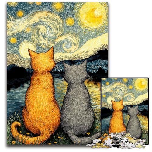 Puzzle für Erwachsene, 1000 Teile, Nachthimmel-Katzen-Puzzle, Lernspielzeug, ganze Familie, ab 14 Jahren, 26x38cm Puzzle für Erwachsene, 1000 Teile, Nachthimmel-Katzen-Puzzle, Lernspielzeug, ganze Familie, ab 14 Jahren, 26x38cm von JIANGENNF