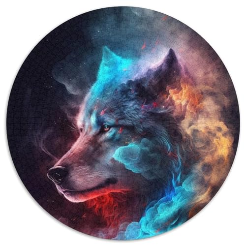 Puzzle für Erwachsene, 1000 Teile, Nebelwolf, 1000-teiliges rundes Puzzle für Erwachsene, pädagogisches Denkspiel, künstlerische Heim- und Bürodekoration, ab 14 Jahren (Größe 67,5 x 67,5 cm) von JIANGENNF