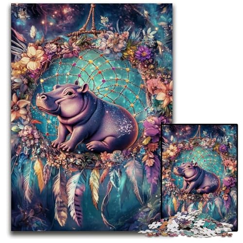 Puzzle für Erwachsene, 1000 Teile, Nilpferd-Traumfänger, Holzpuzzle, pädagogische Herausforderung, tolles Geschenk für die ganze Familie, für Kinder ab 14 Jahren, 50x75cm von JIANGENNF